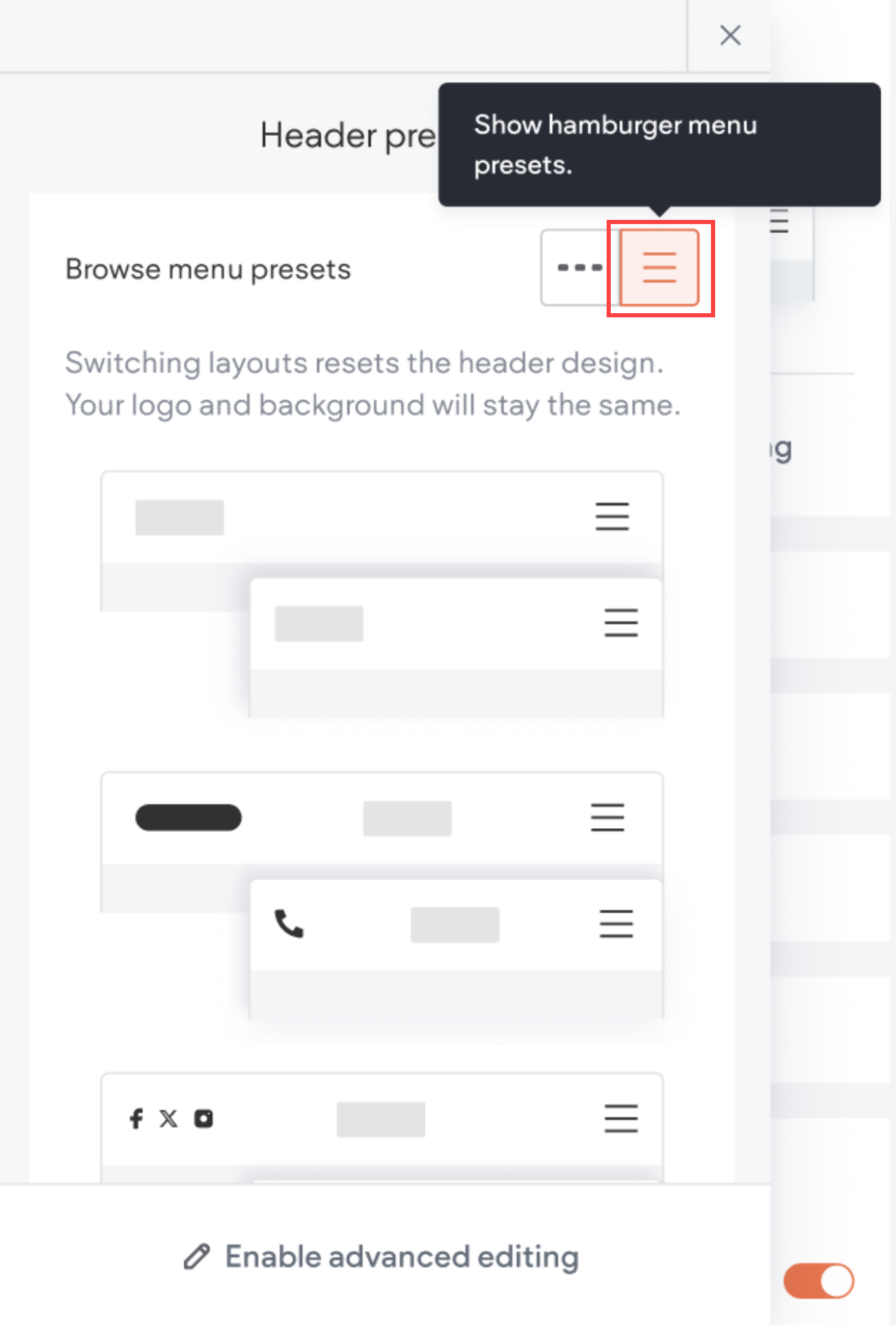 Interface showing a website editor, highlighting