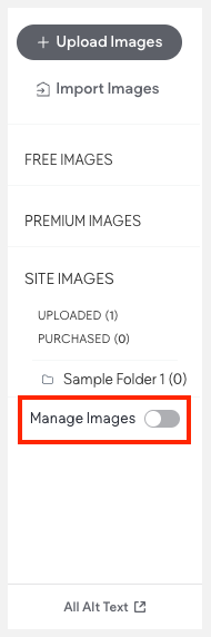 Menu showing image management options, including