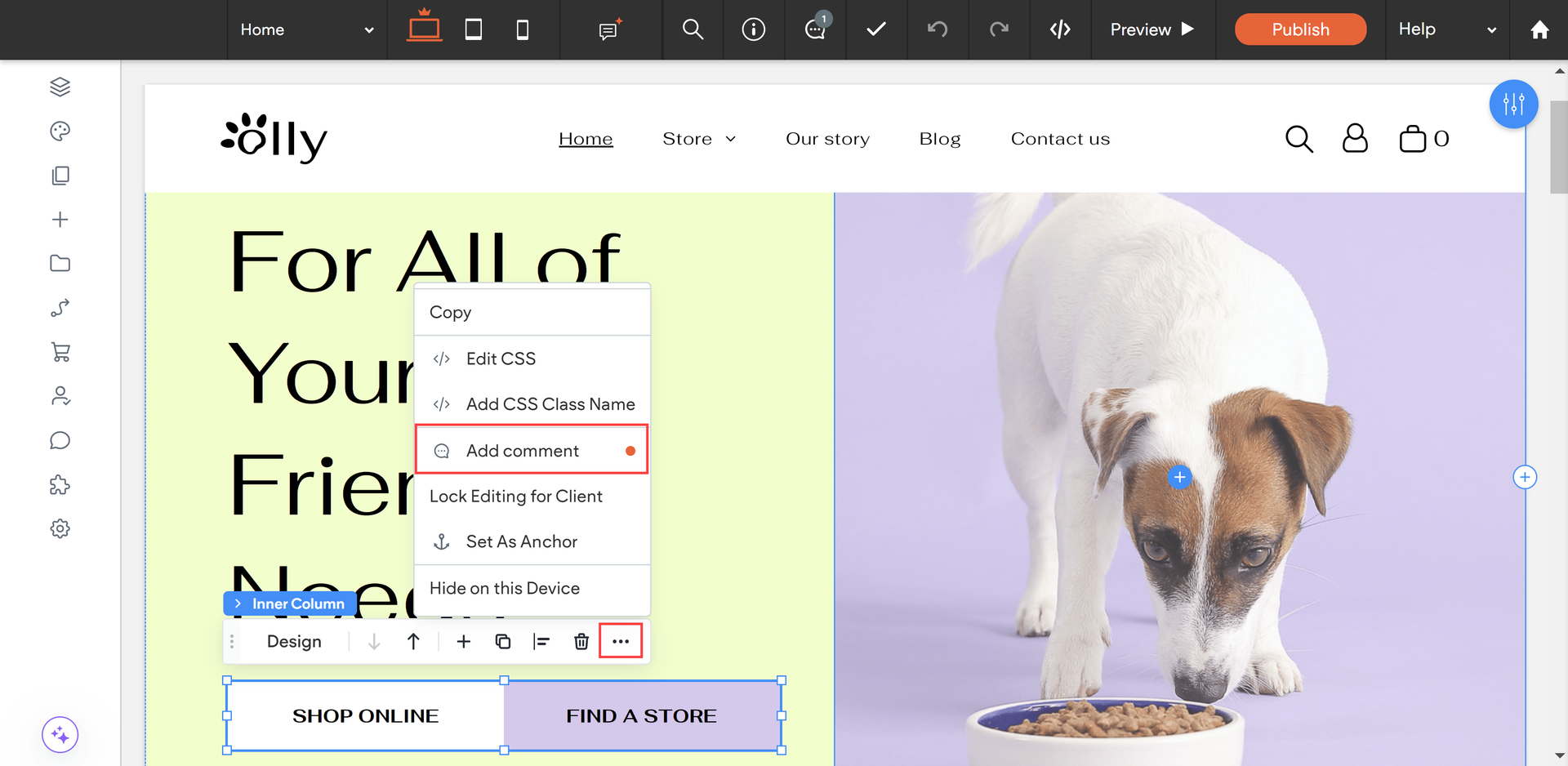 Screenshot of a document editor interface, with a text box for comments and existing comment thread.