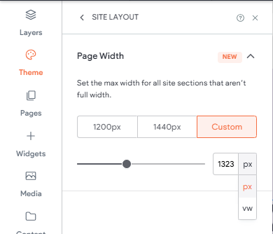 Website builder interface showing the