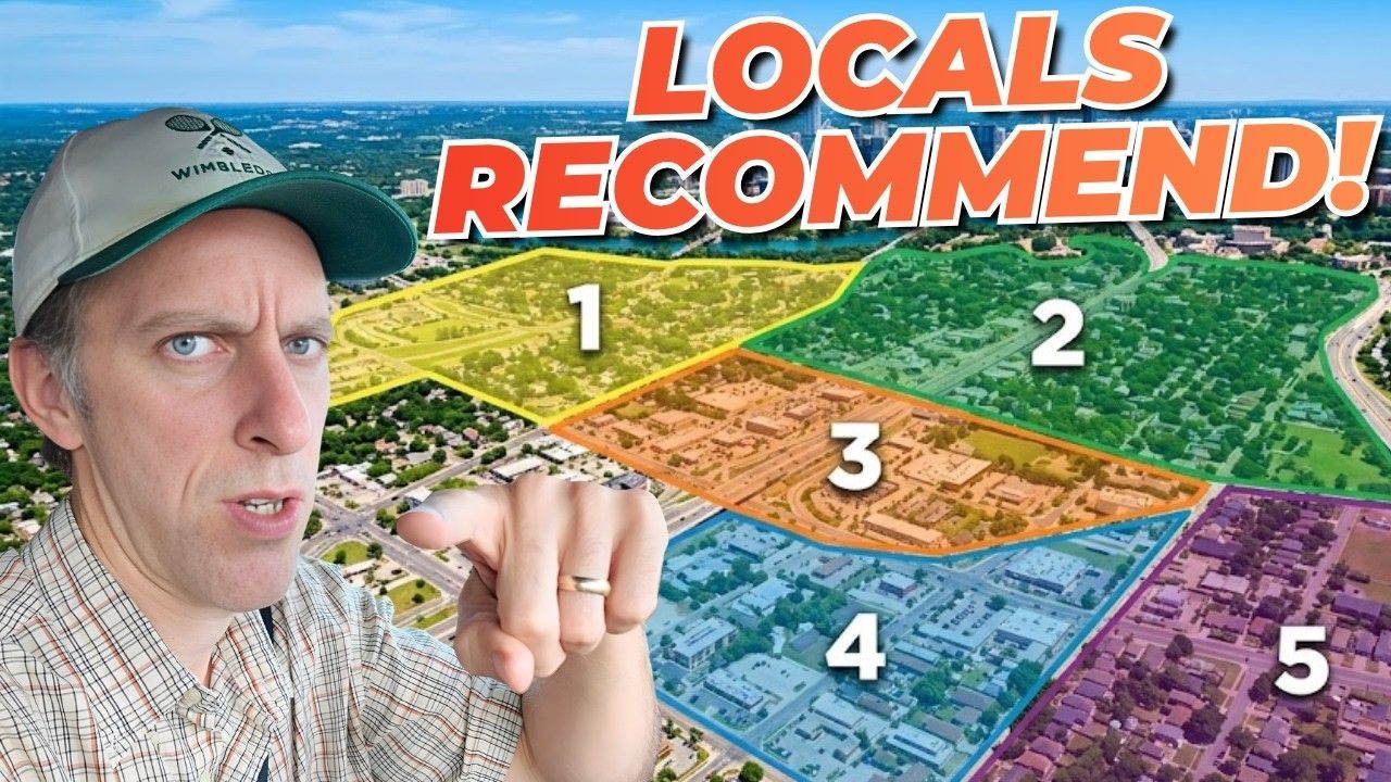 Man pointing over a colorful map labeled “LOCALS RECOMMEND!” with numbered regions 1–5