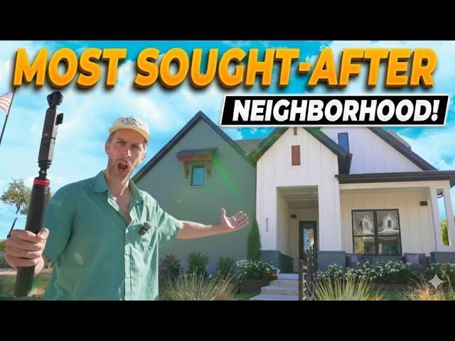 Man in green shirt holds camera, pointing at a house. Text reads 