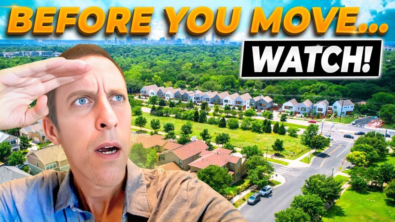 Man squinting, hand to brow, in front of a suburban neighborhood,