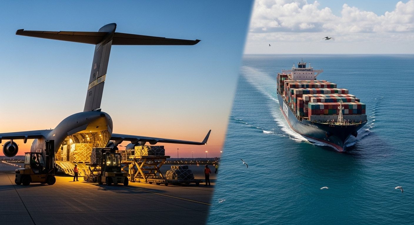 Sea freight vs air freight from China to Australia cargo ship and plane
