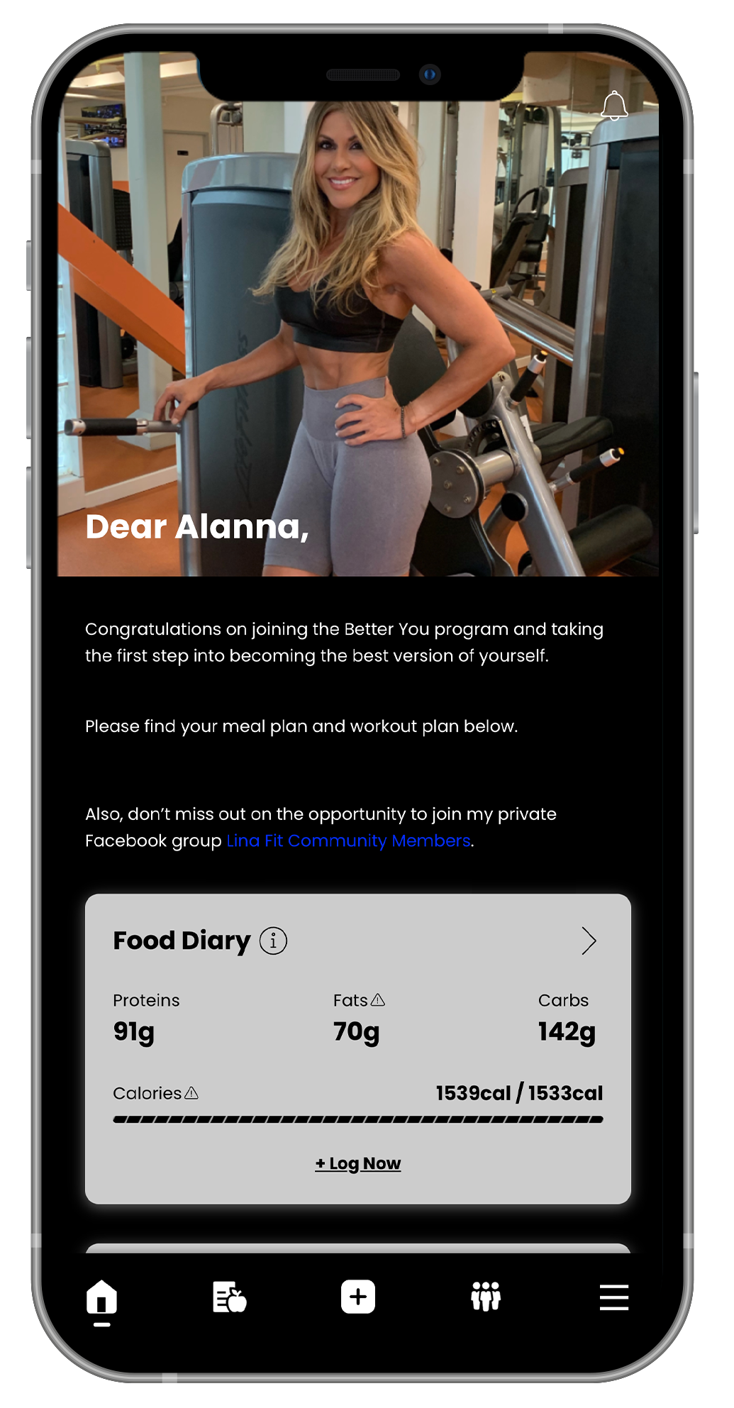 Stronger You App dashboard screen