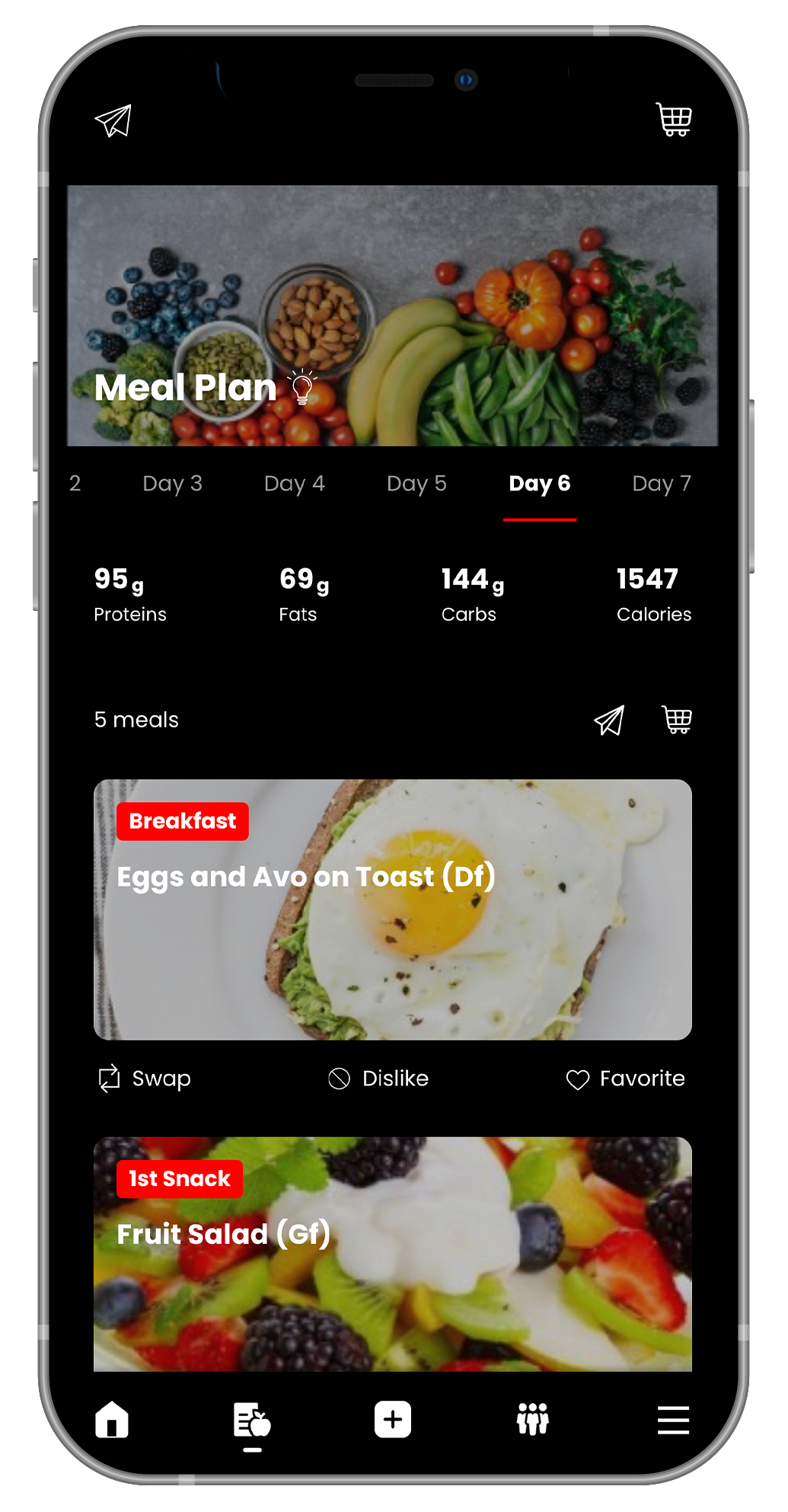 Stronger You App meal plan screen