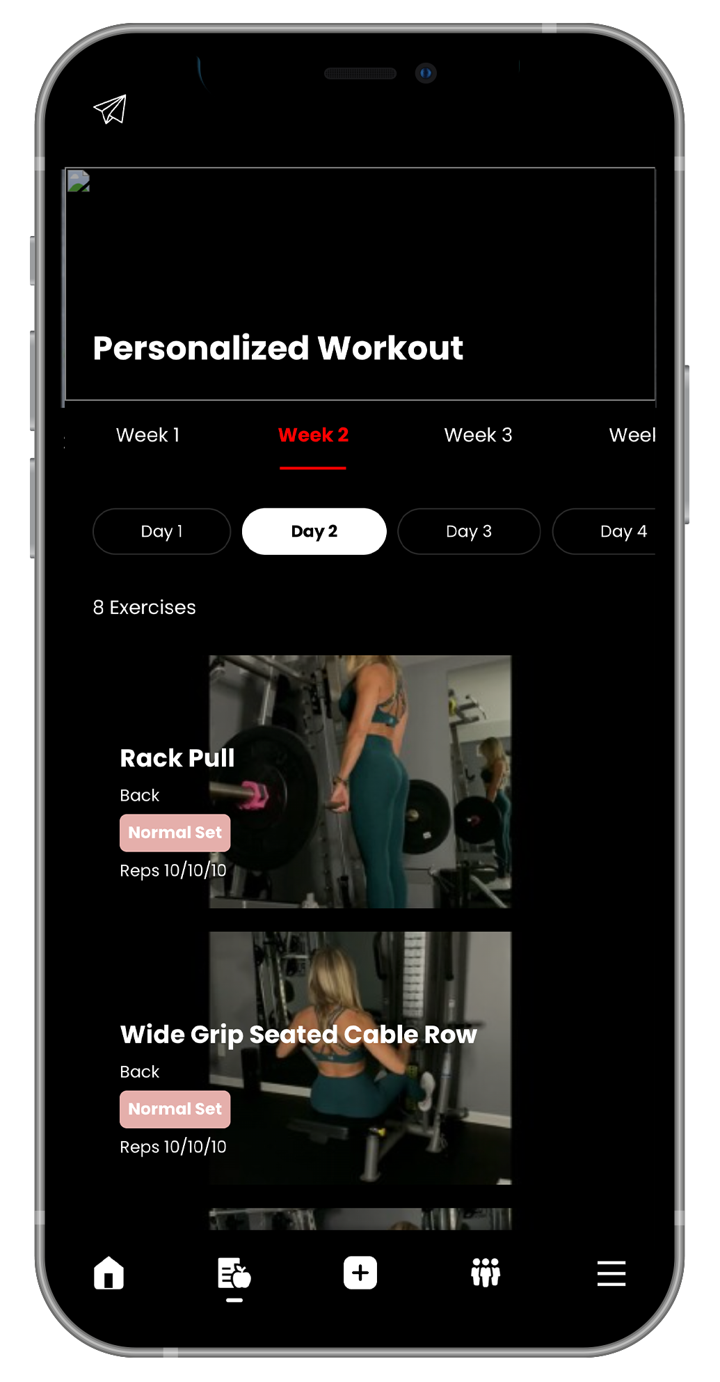 Stronger You App workout program screen