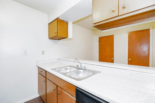 A kitchen with two sinks and a dishwasher