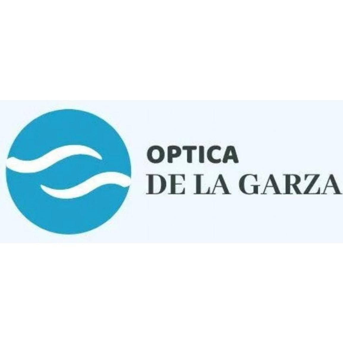 Logotipo de Óptica de la Garza: círculo azul con líneas onduladas blancas y texto negro sobre fondo claro.