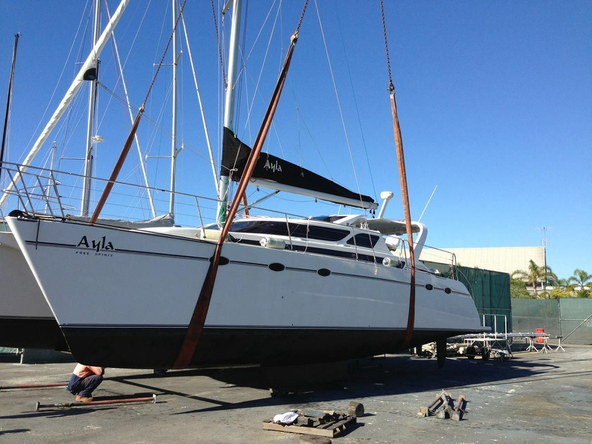 A White Sailboat with Ayla Written on The Side — Ashby Boat Builders In Buddina, QLD
