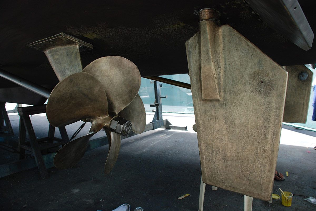 A Close up Of a Boat Propeller on The Side of A Boat — Ashby Boat Builders In Buddina, QLD