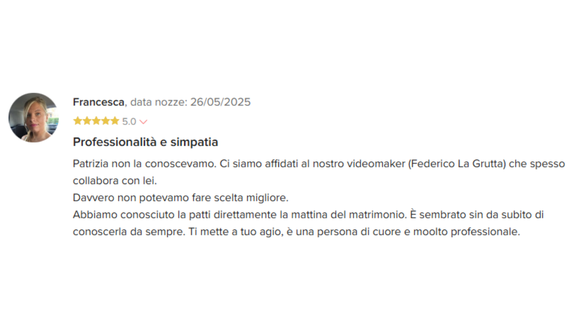 Recensione positiva fotografo matrimonio modena