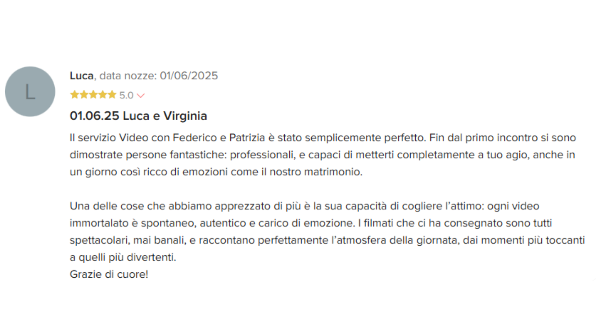 Recensione positiva fotografo matrimonio modena