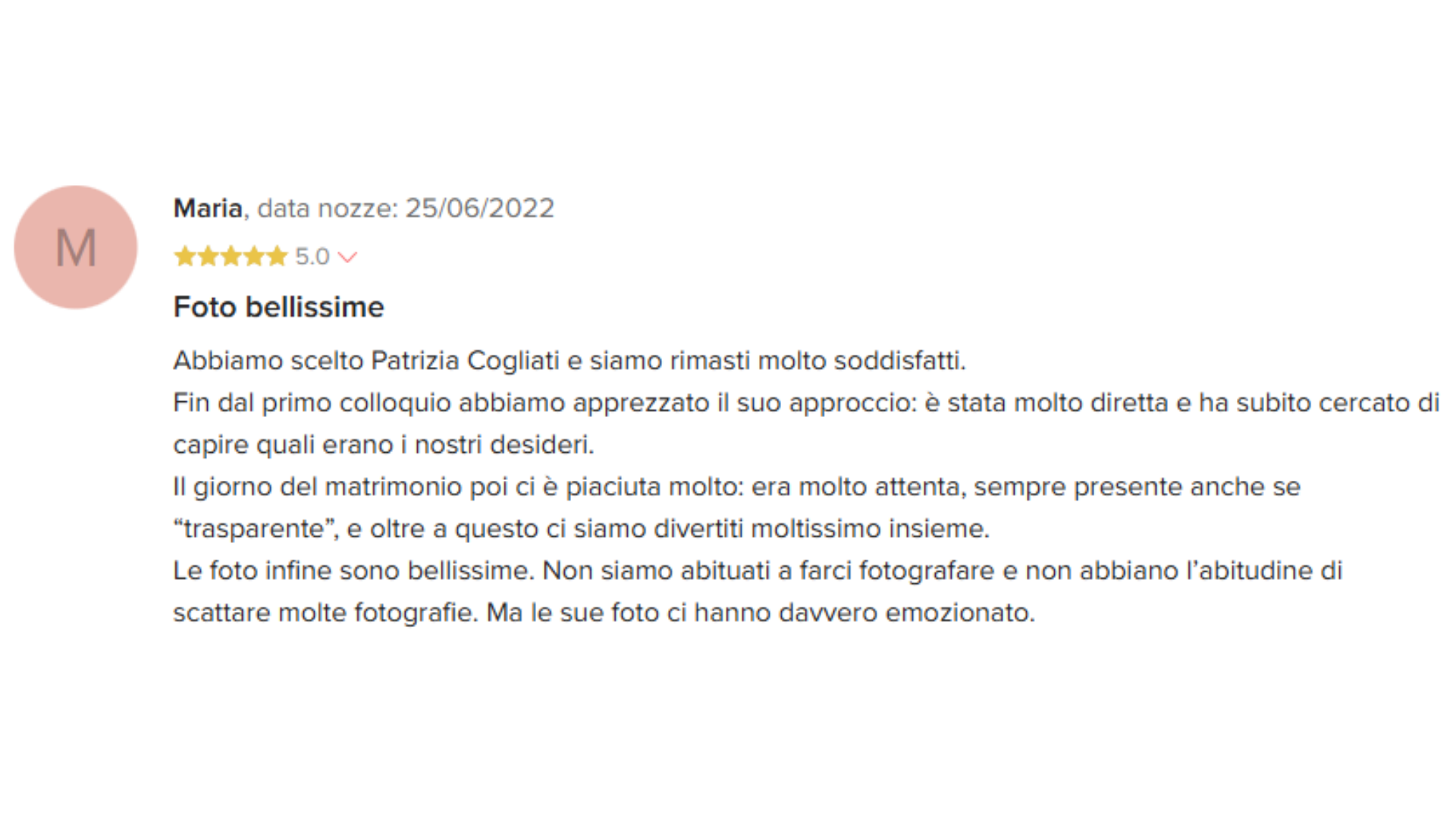 Recensione positiva fotografo matrimonio modena
