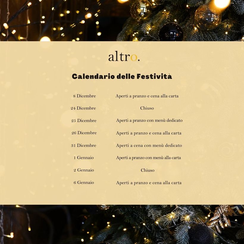 Calendario delle Festività 2022 e 2023 Natale e Capodanno santo stefano ristorante altro grottaferrata castelli romani degustazione menù fisso vigilia di natale pranzo di natale calendariocene aziendali aperitivo cokctail bar enoteca regali  xmas christmas noel