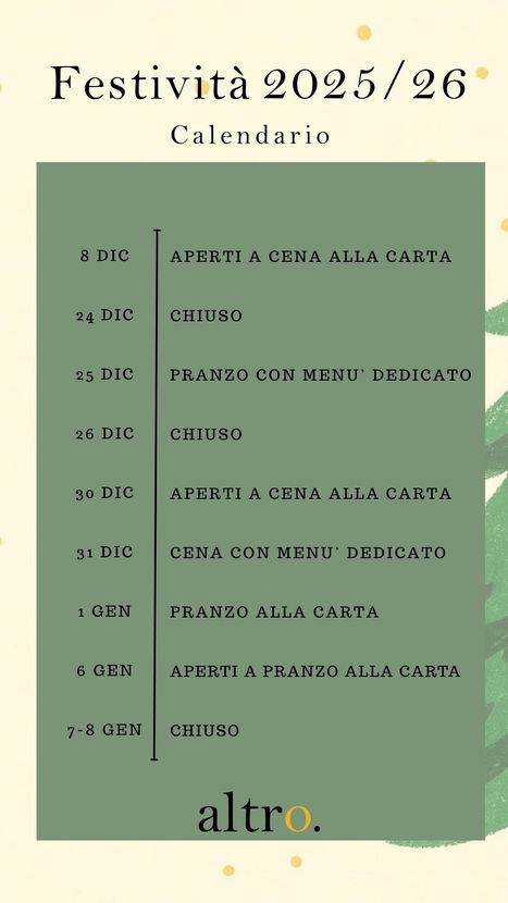 Calendario delle Festività 2022 e 2023 Natale e Capodanno santo stefano ristorante altro grottaferrata castelli romani degustazione menù fisso vigilia di natale pranzo di natale calendariocene aziendali aperitivo cokctail bar enoteca regali xmas christmas noel