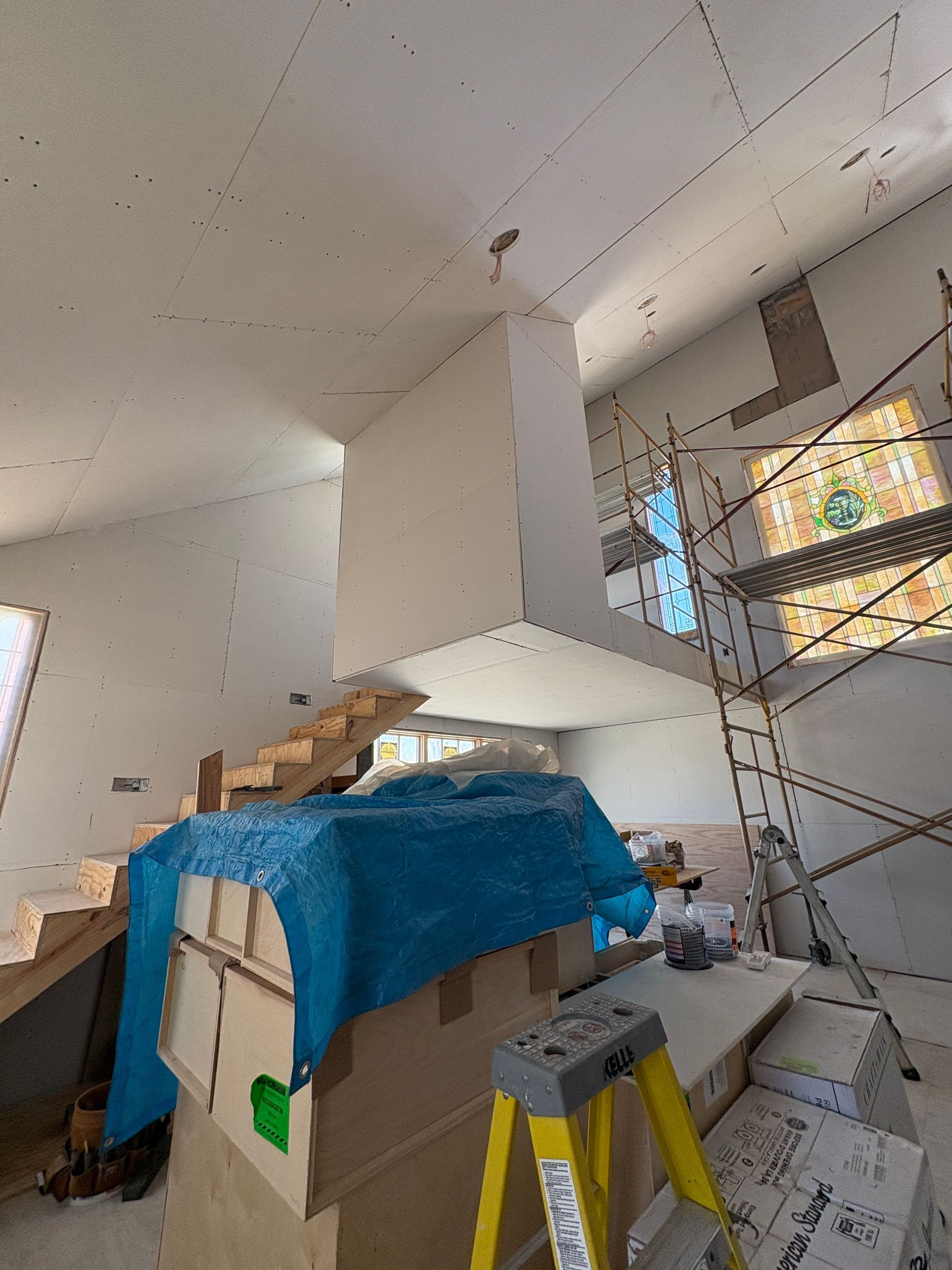 Detailed interior ceiling remodeling and lighting repair work in Lansing, Iowa.