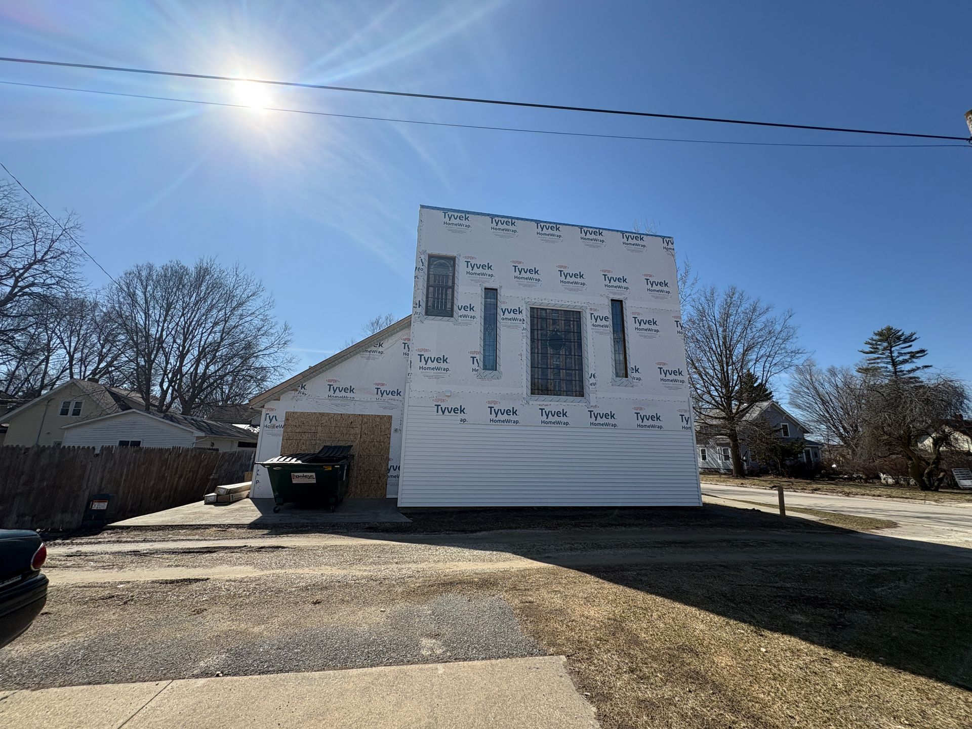 Large home addition construction project, showing scale and framing, in Lansing, Iowa.