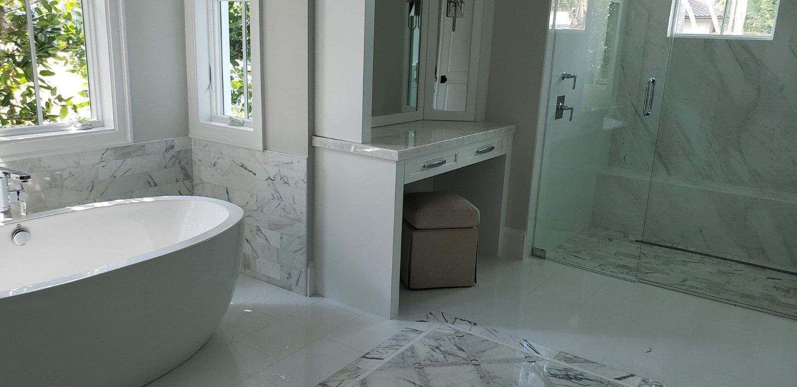 Bathroom with Styling Place — Naples, FL — Rain Forest Marble Inc.
