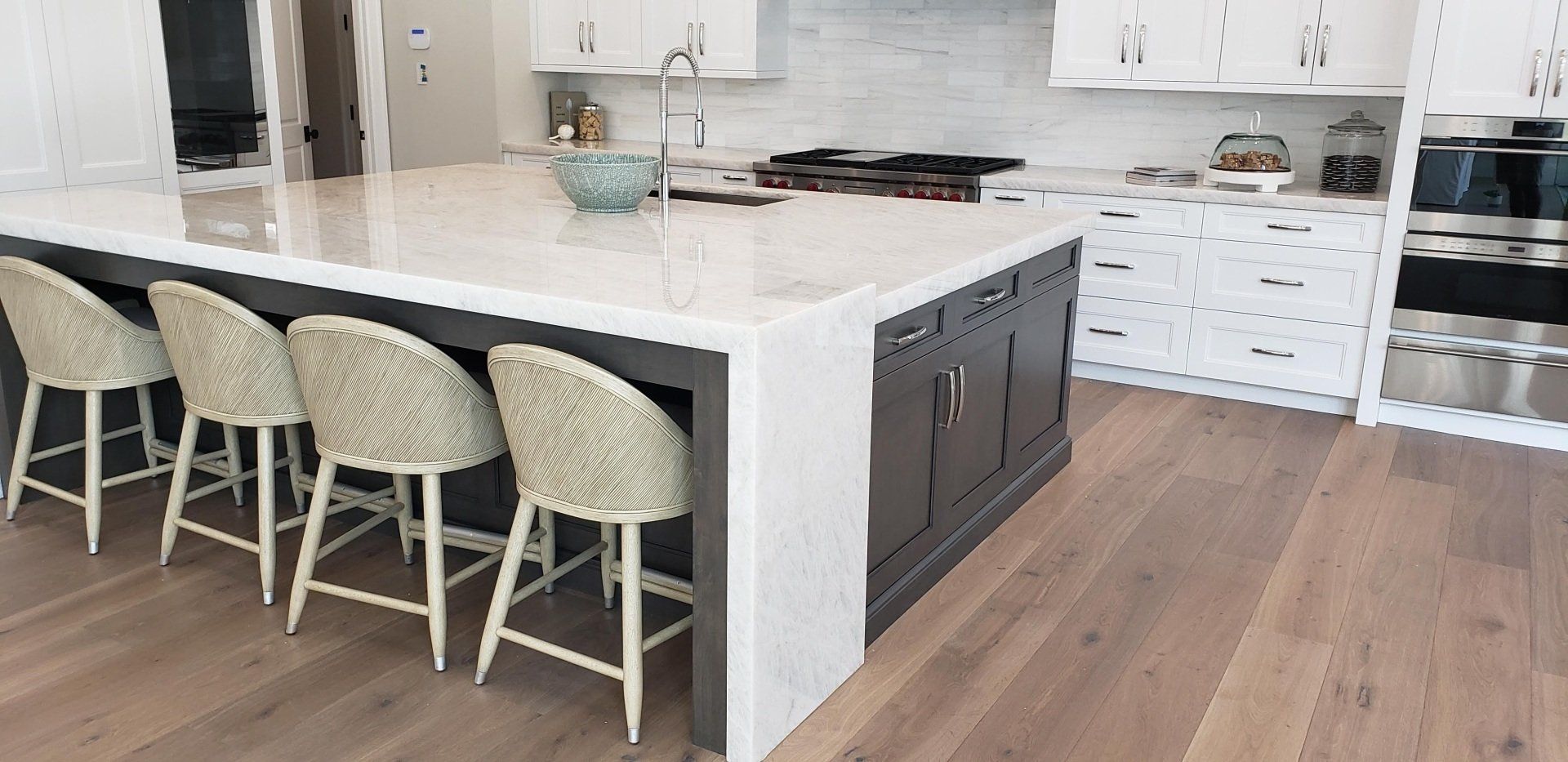 View of Island Counter with Chairs — Naples, FL — Rain Forest Marble Inc.