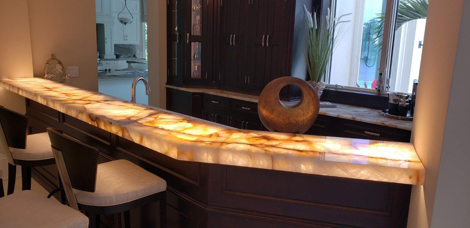 Another View Of A Kitchen Glowing Marble Edgy Table — Naples, FL — Rain Forest Marble Inc.
