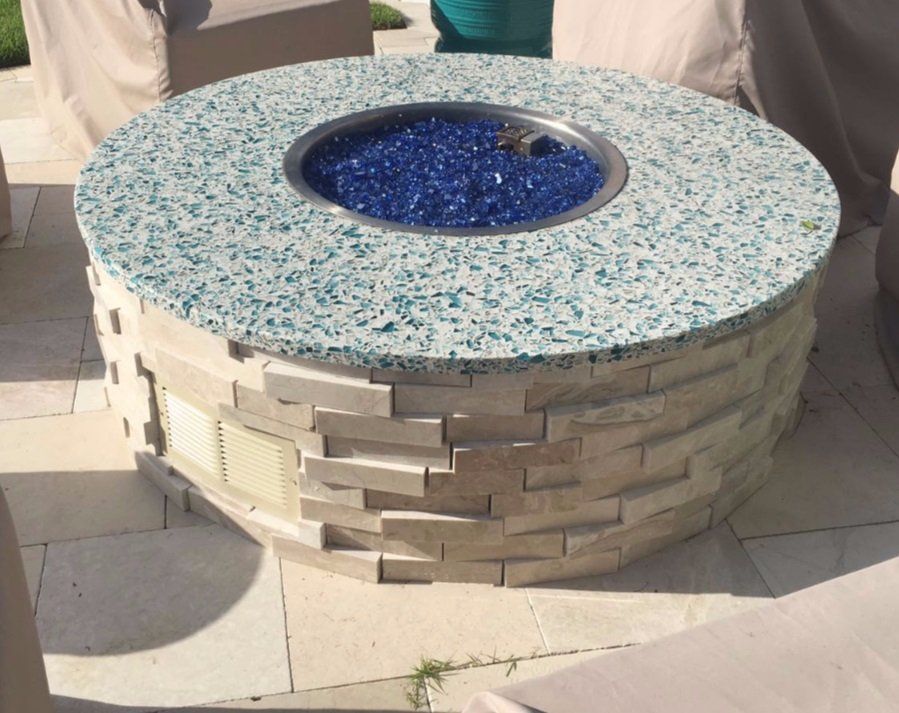 Outdoor Fire Pit with Recycled Glass Design — Naples, FL — Rain Forest Marble Inc.