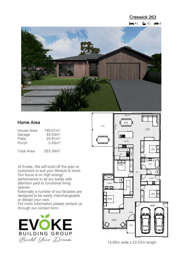 A Picture of a House and a Floor Plan of a House Named Creswick — Evoke Building Group In Ballarat Central, VIC