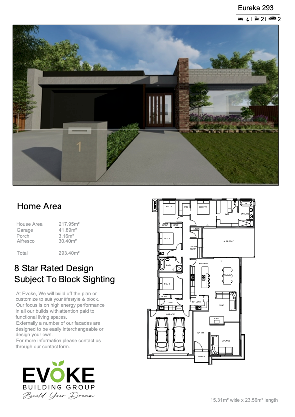 A Picture of a House With a Floor Plan Next to It Named Kingston — Evoke Building Group In Ballarat Central, VIC