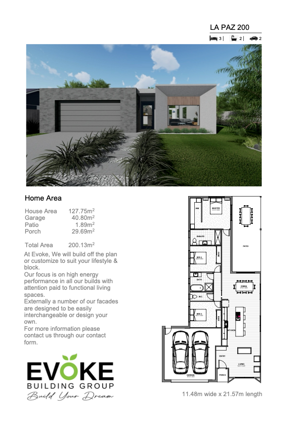 A Picture of a House and a Floor Plan of a House Named La Paz — Evoke Building Group In Ballarat Central, VIC