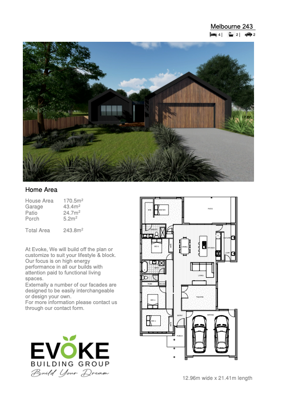 A Floor Plan of a House With a Picture of the House Named Melbourne — Evoke Building Group In Ballarat Central, VIC
