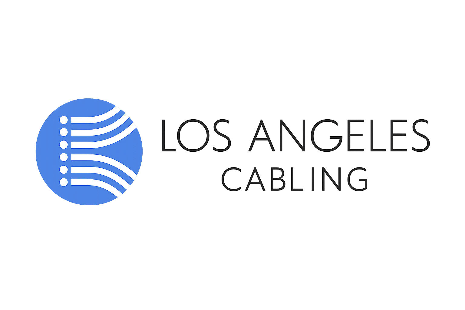 Logo for Los Angeles Cabling: blue and white circular graphic next to text.