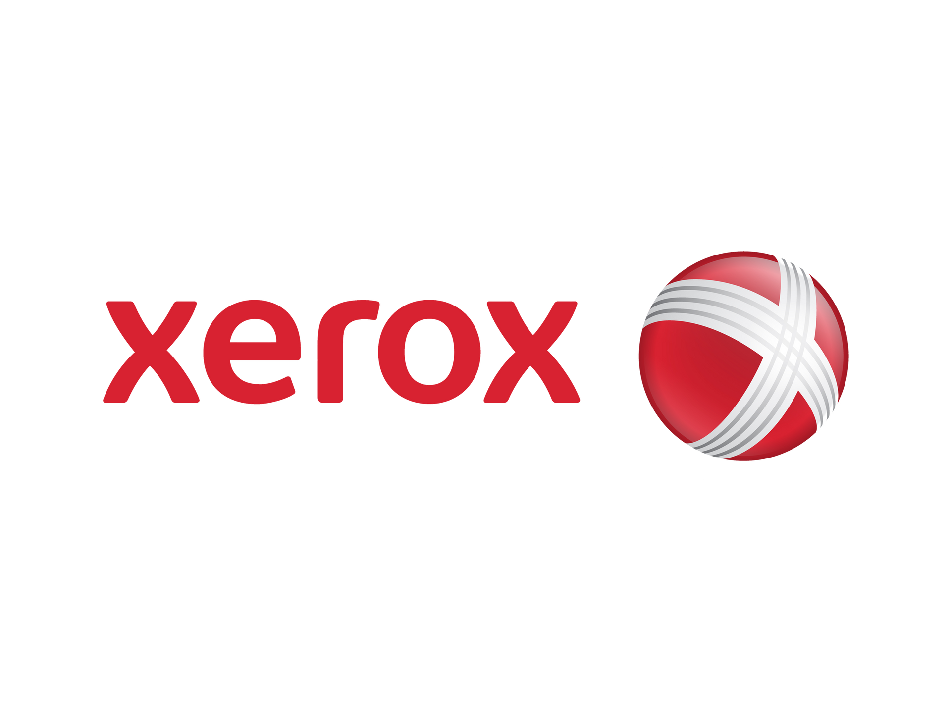Xerox logo: red text and a red globe with white stripes on a white background.