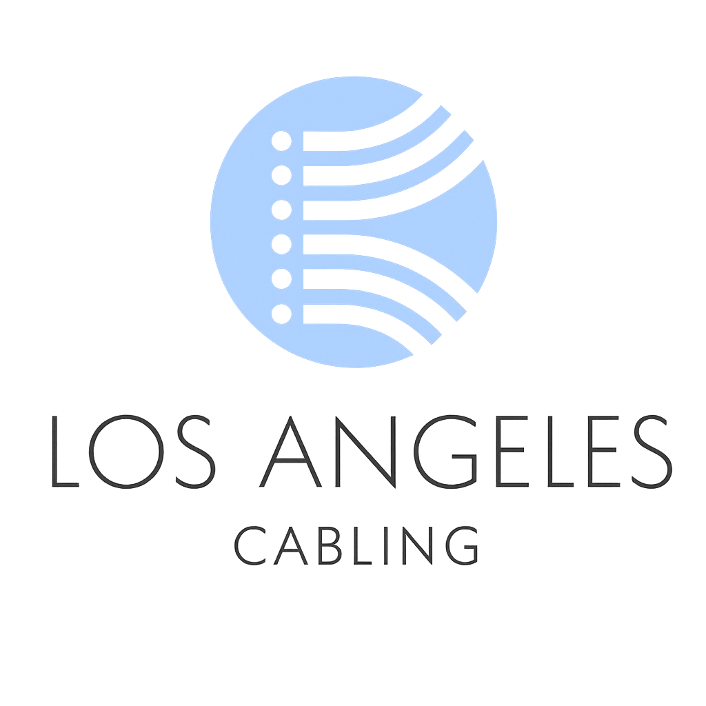 Logo for Los Angeles Cabling: light blue circle with stylized cable lines and text.