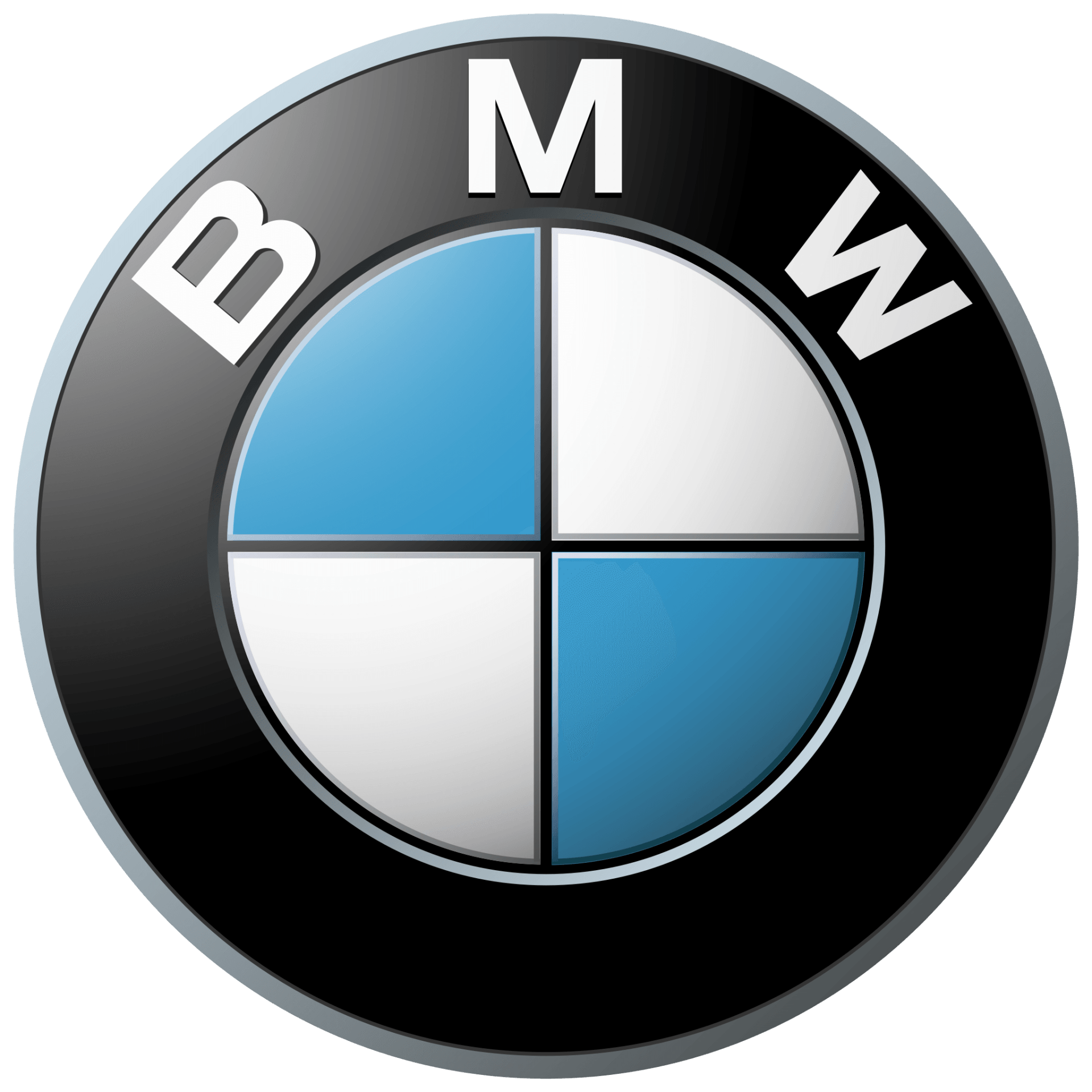 BMW logo: A roundel of blue, white, and black segments with 
