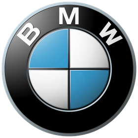 BMW logo: A roundel of blue, white, and black segments with 