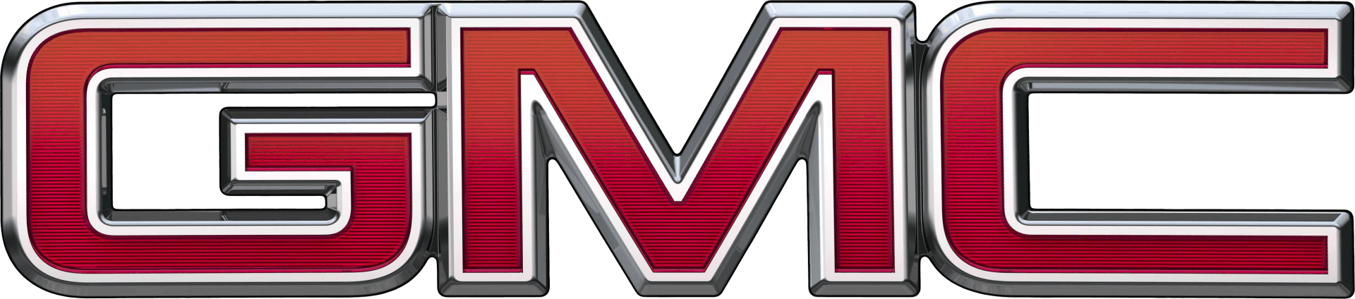 GMC logo in red with silver trim.