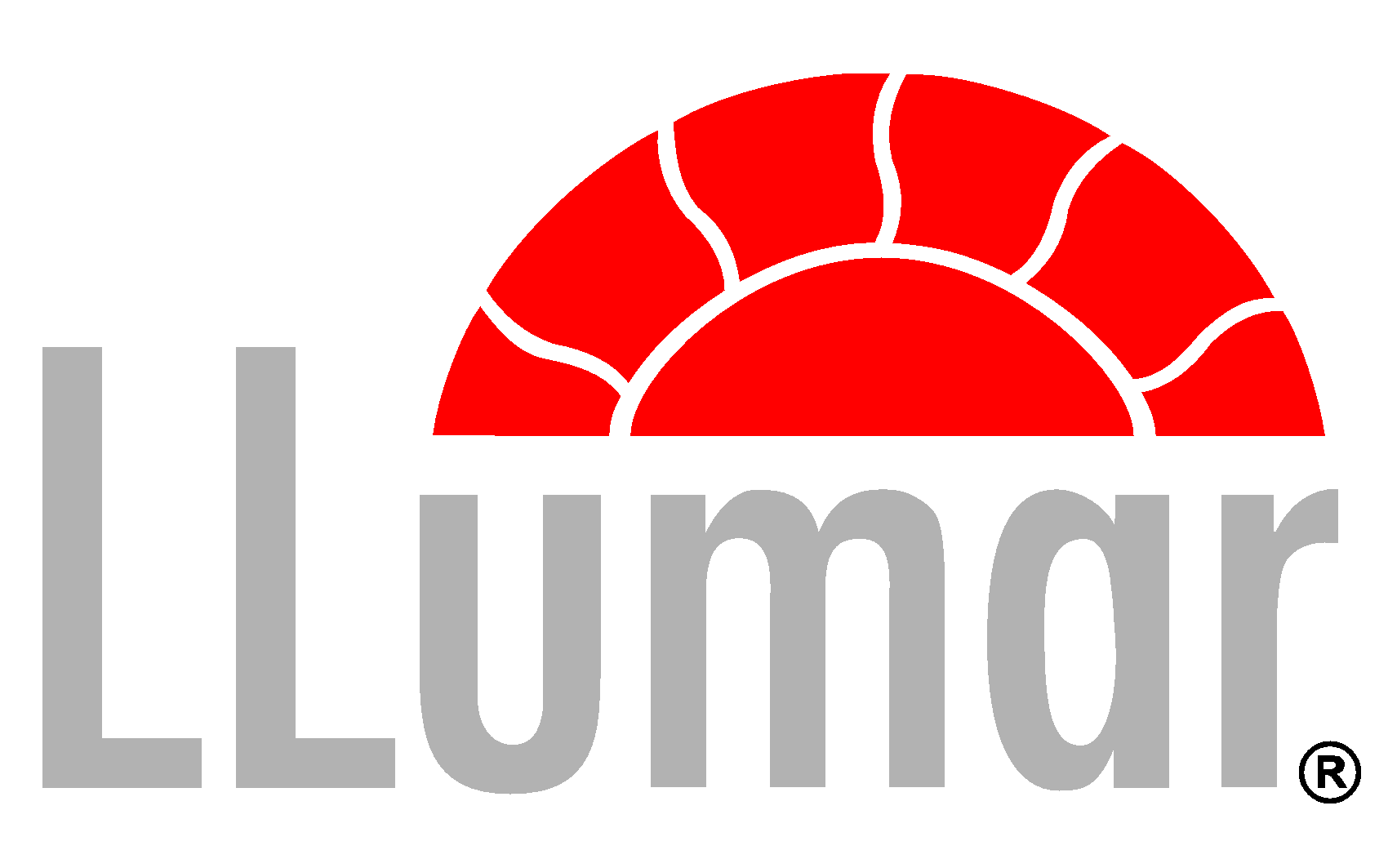 LLumar logo: red semi-circle with white lines over the name 