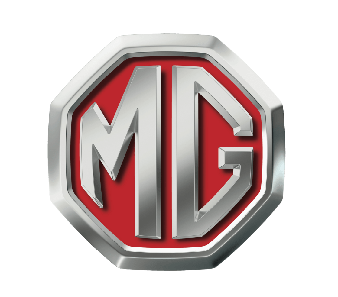 MG car logo, metallic silver letters 