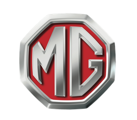 MG car logo, metallic silver letters 
