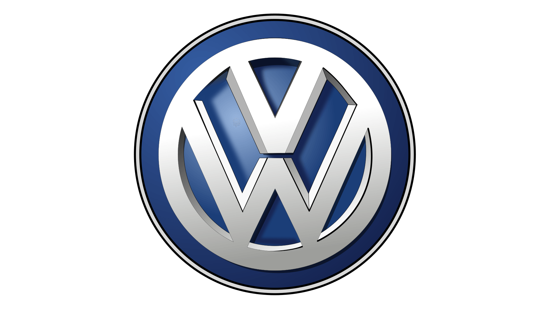 Volkswagen logo, blue and silver, circular with 