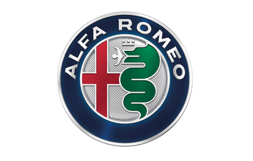 Alfa Romeo logo: circular badge with red cross, green snake, and blue and silver accents.