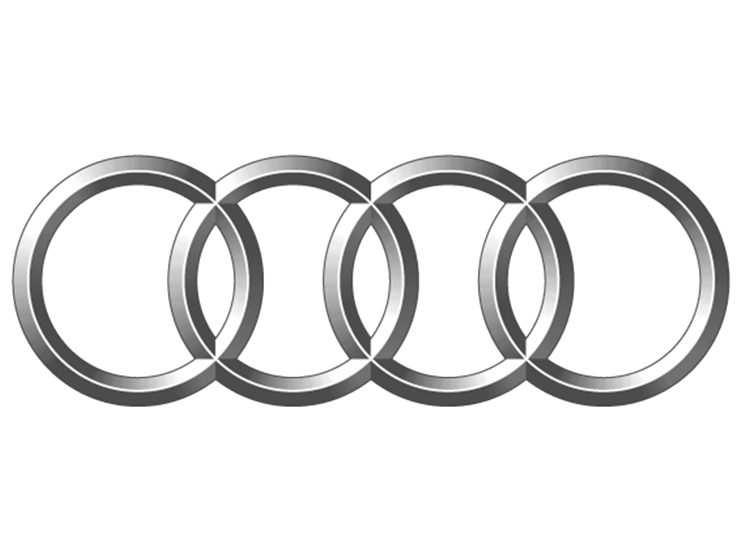 Four interlocking silver rings, the Audi logo.