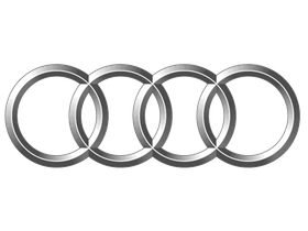 Four interlocking silver rings, the Audi logo.
