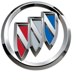 Buick logo with three colored shields: red, silver, and blue inside a silver circle.