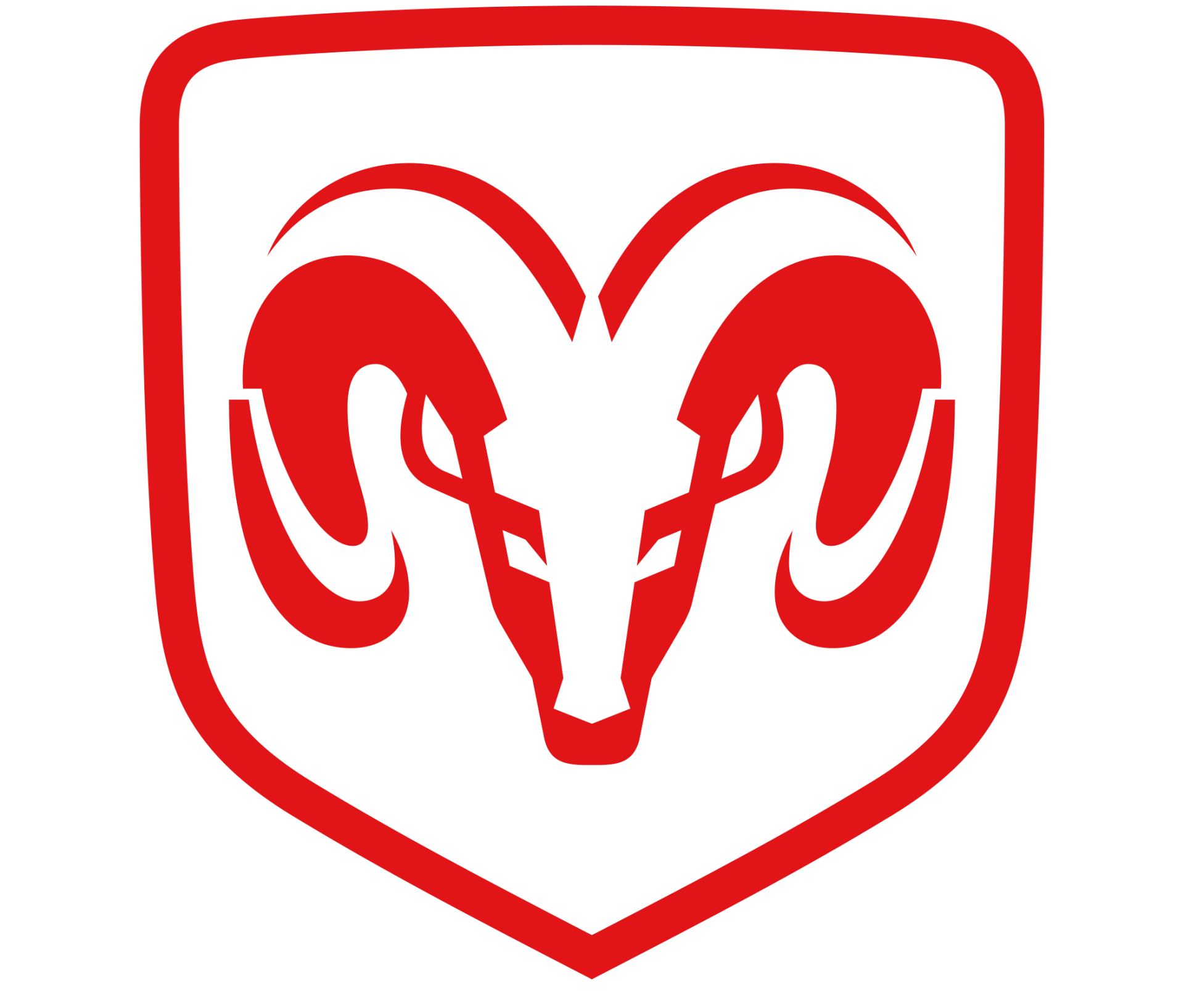 Red Dodge Ram logo: ram head in a red shield outline.