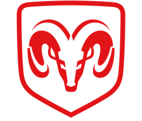 Red Dodge Ram logo: ram head in a red shield outline.