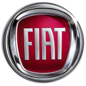Fiat logo: chrome-rimmed square with red background and white 