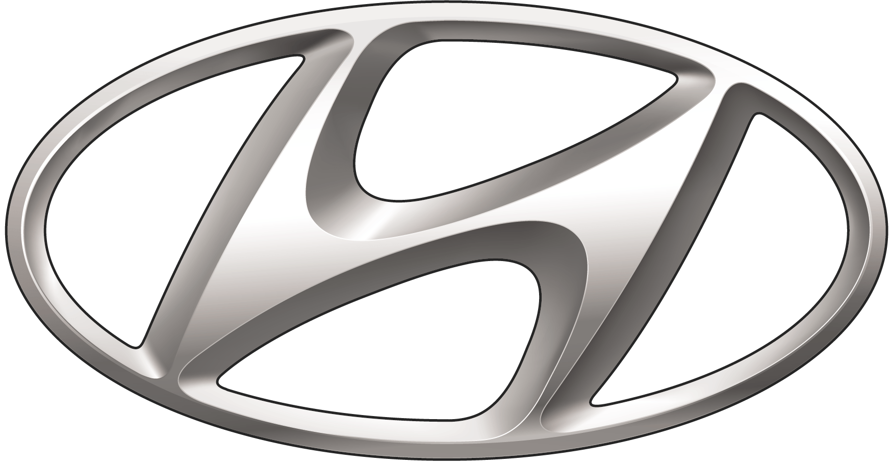 Hyundai logo, silver oval with a slanted 