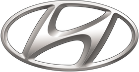 Hyundai logo, silver oval with a slanted 