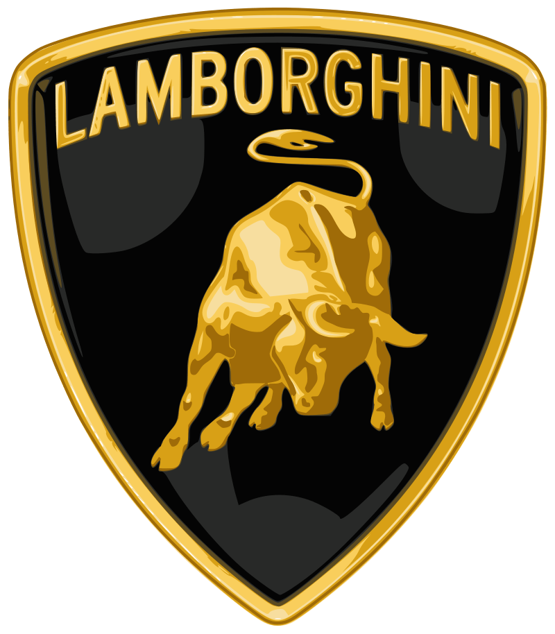 Lamborghini logo: A golden bull against a black shield with 